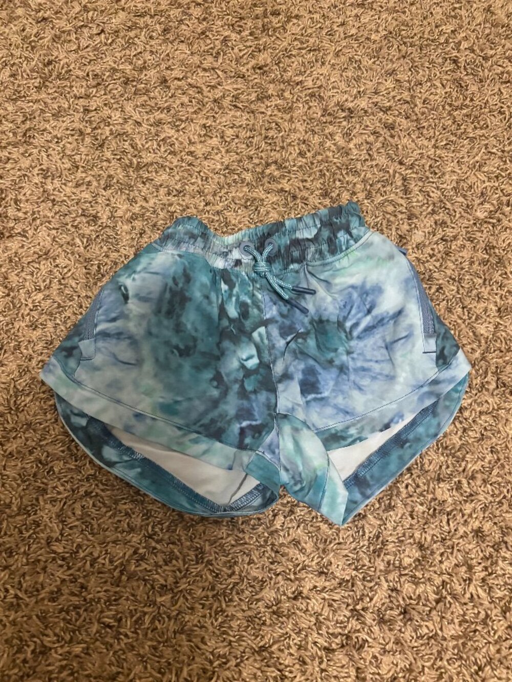 Athleta Girl All Play 3" Shorts XS Xtra Small 6 Palm Tue Dye Blue Green Pockets